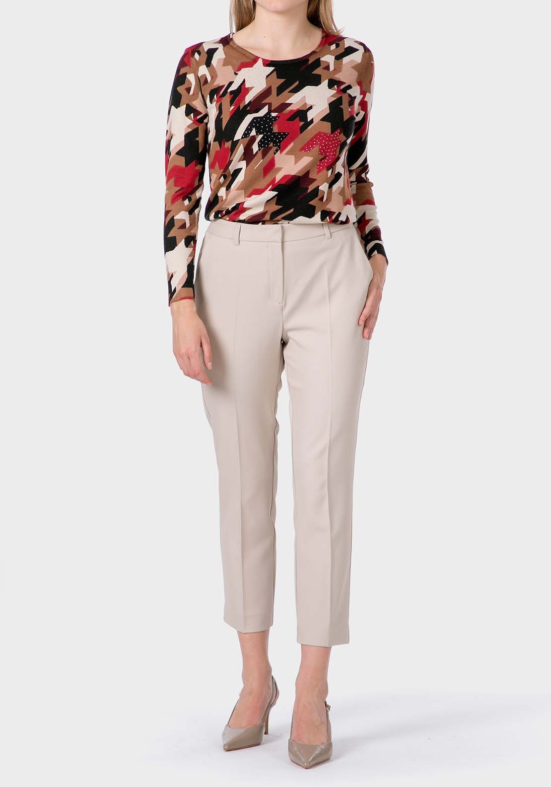 Rhinestone Print Sweater - Beige Camel