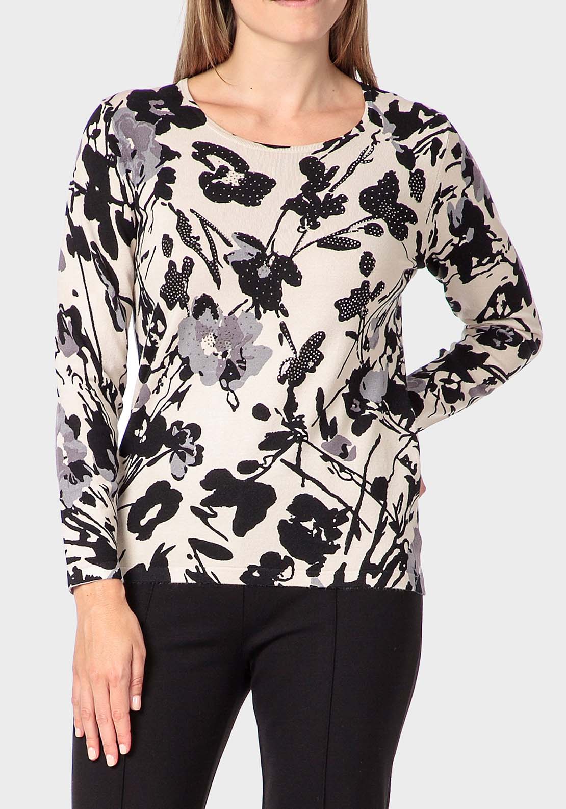 Punt Roma Floral Print Sweater - Beige 1 Shaws Department Stores