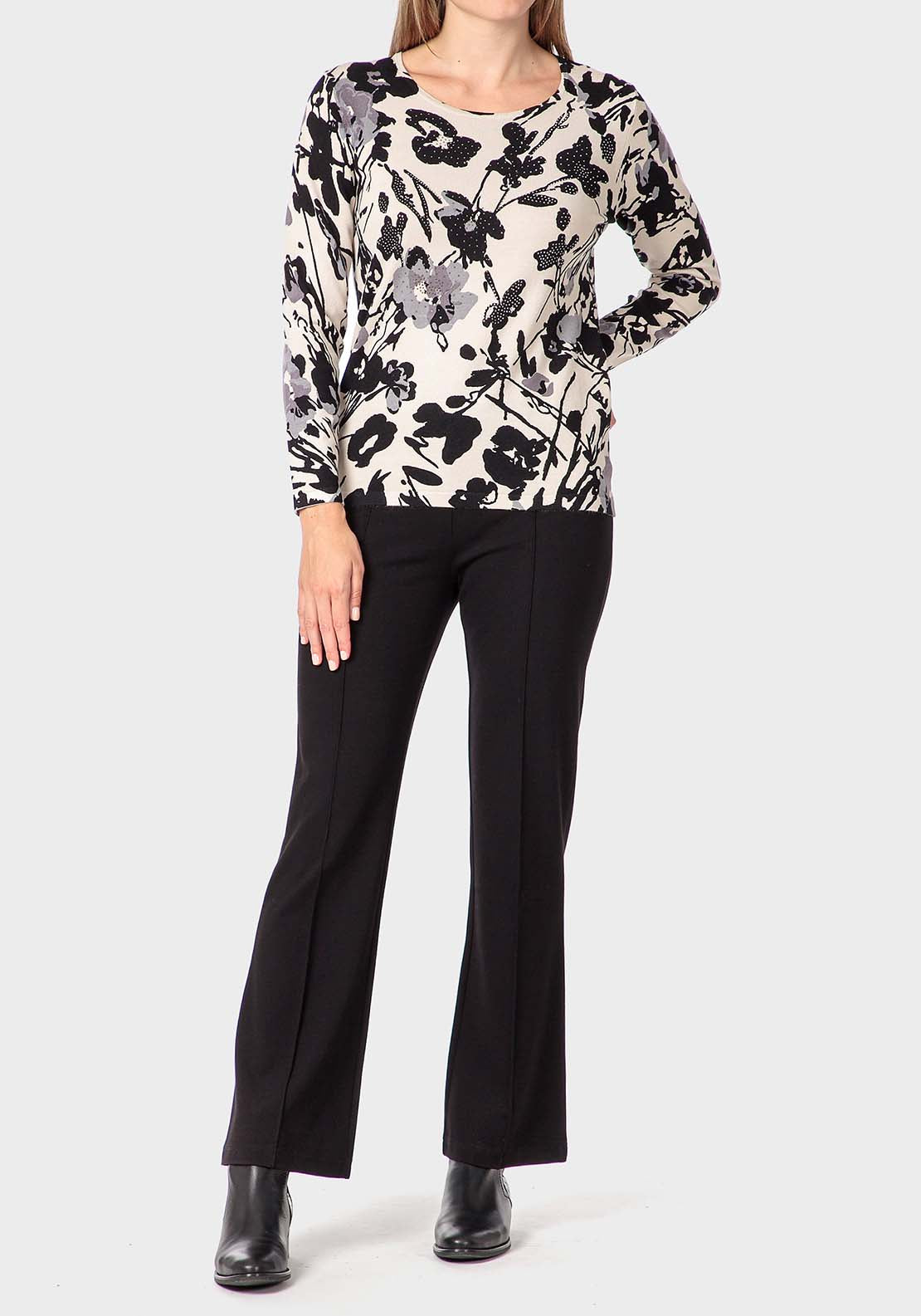 Punt Roma Floral Print Sweater - Beige 3 Shaws Department Stores