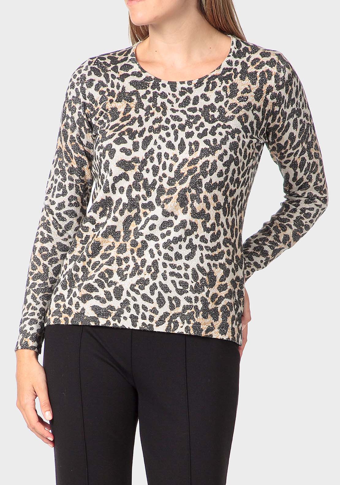 Punt Roma Animal Print Sweater - Beige 1 Shaws Department Stores