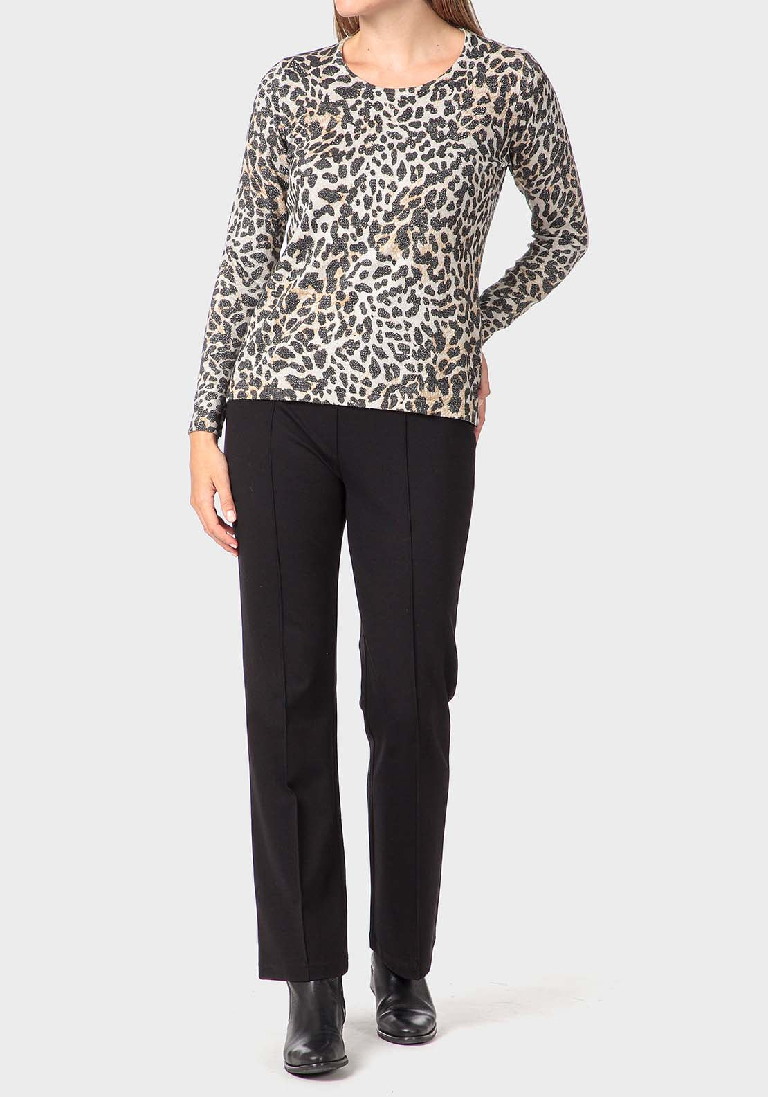 Punt Roma Animal Print Sweater - Beige 3 Shaws Department Stores