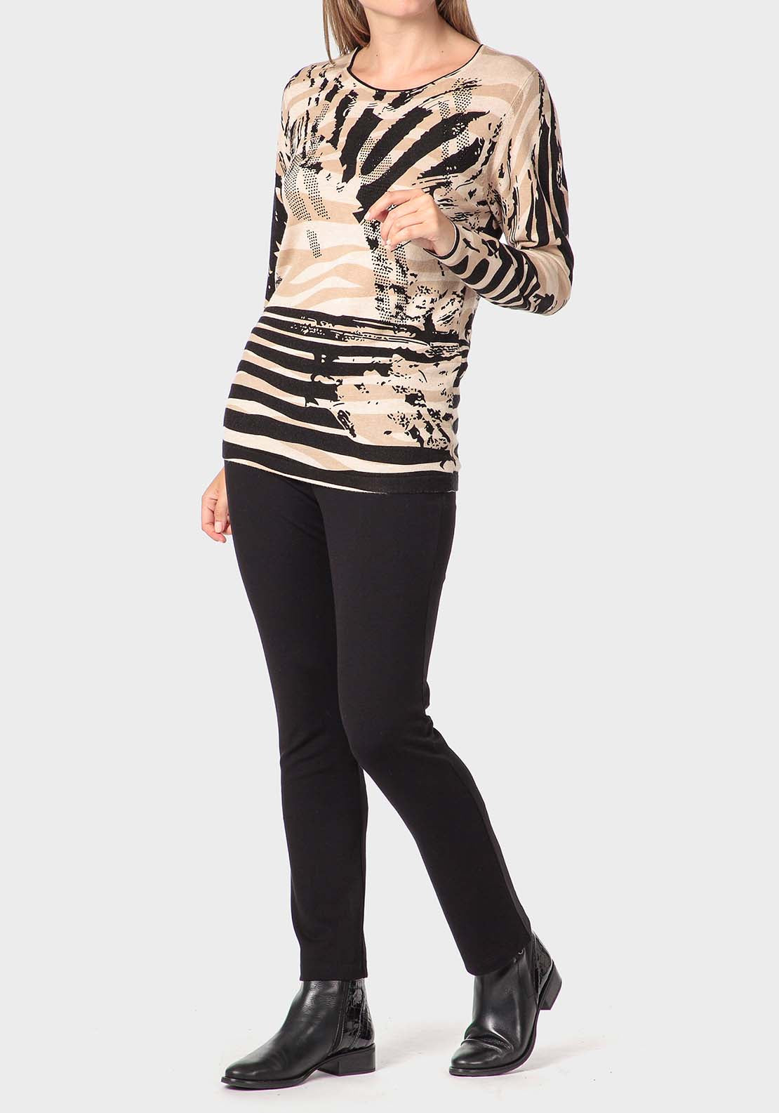 Punt Roma Animal Print Sweater - Beige 3 Shaws Department Stores