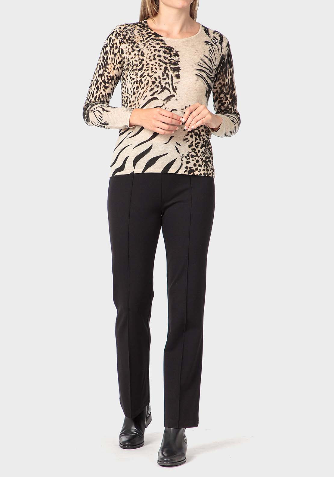 Punt Roma Animal Print Sweater - Beige / Grey 3 Shaws Department Stores
