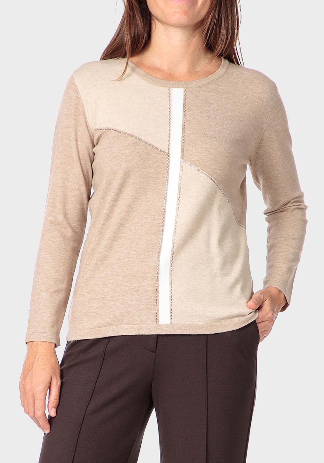 Punt Roma Rhinestone Intarsia Sweater - Beige 1 Shaws Department Stores