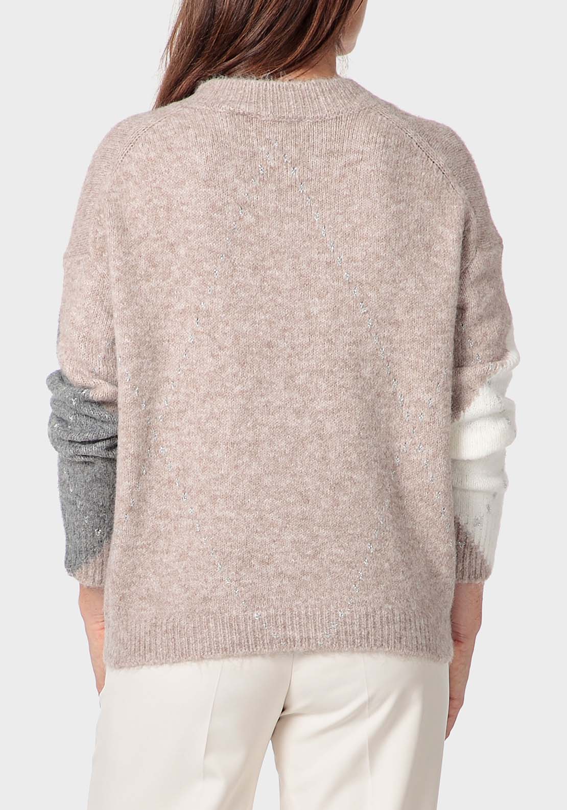 Punt Roma Intarsia Sweater - Beige / Grey 2 Shaws Department Stores