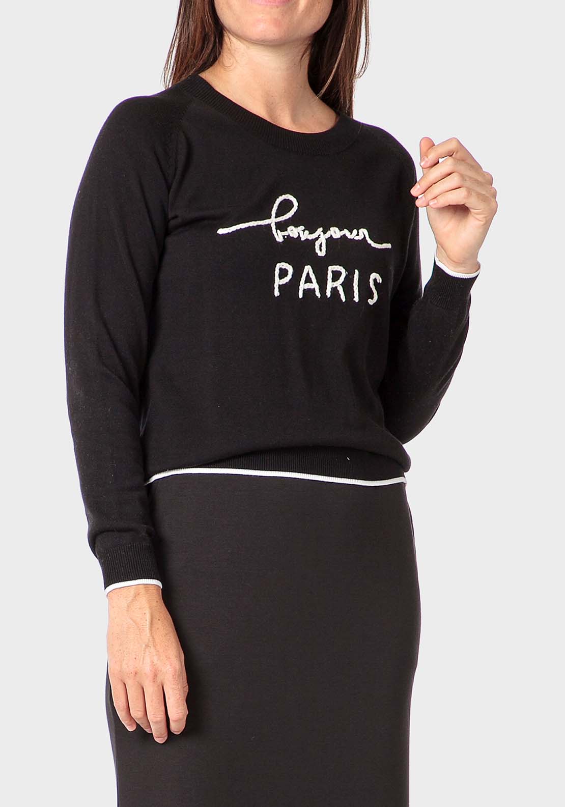 Punt Roma Embroidered Sweater - Black 1 Shaws Department Stores