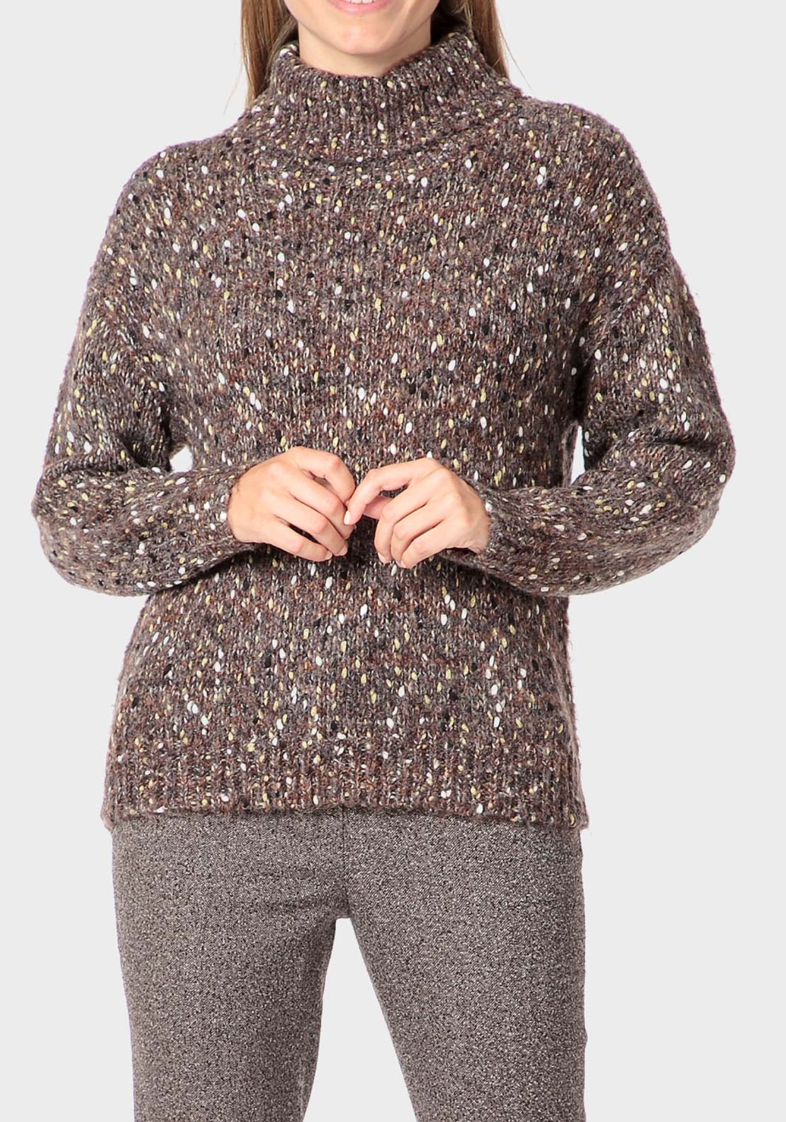 Punt Roma Metallic Thread Sweater - Brown 1 Shaws Department Stores
