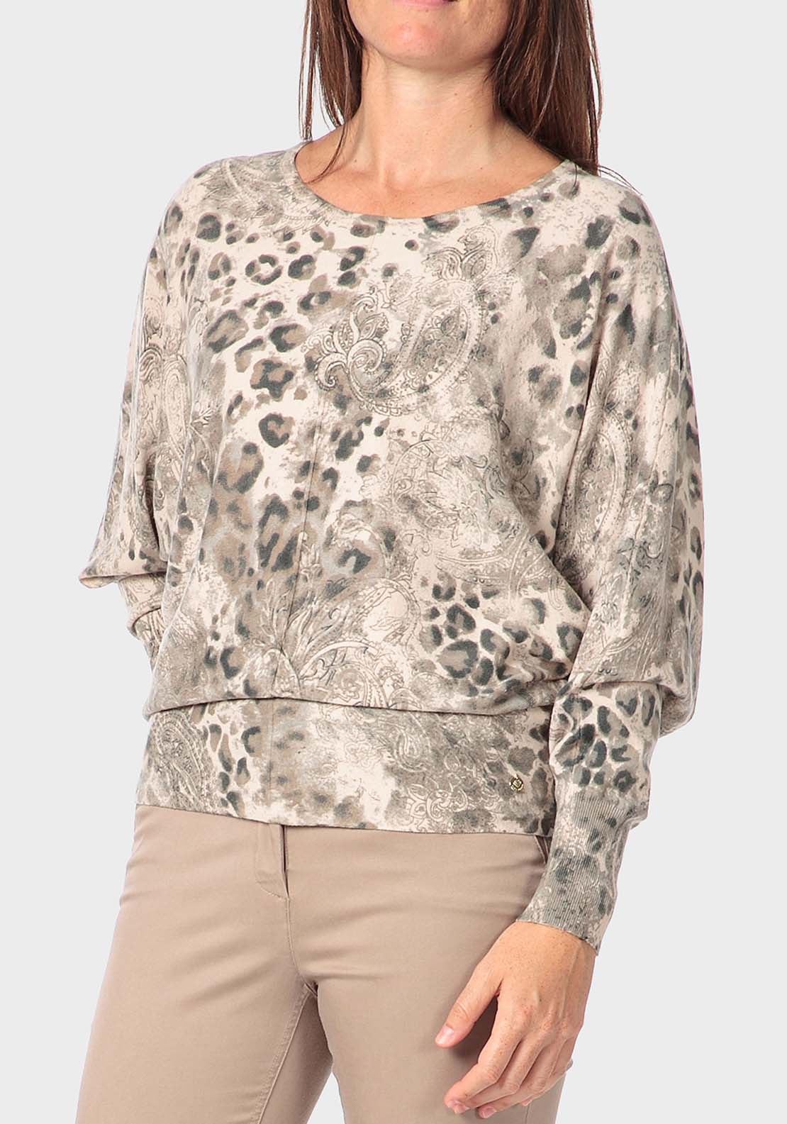 Punt Roma Animal Print Sweater - Beige 1 Shaws Department Stores