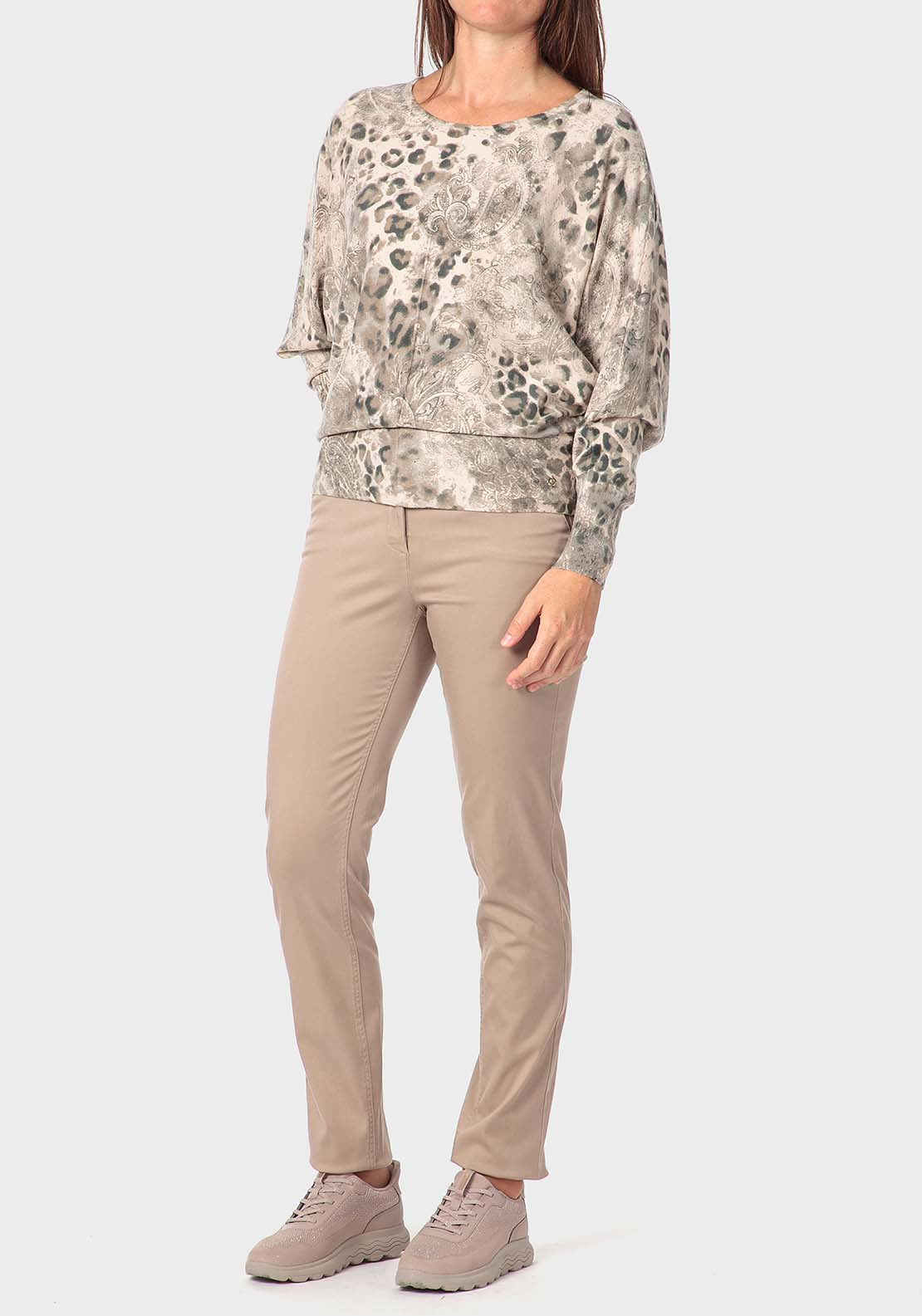 Punt Roma Animal Print Sweater - Beige 3 Shaws Department Stores