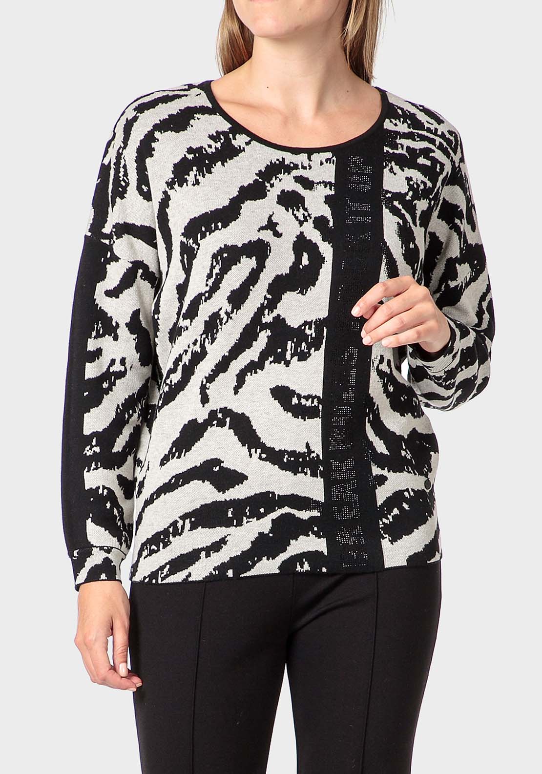 Punt Roma Jacquard Sweater - Black 1 Shaws Department Stores