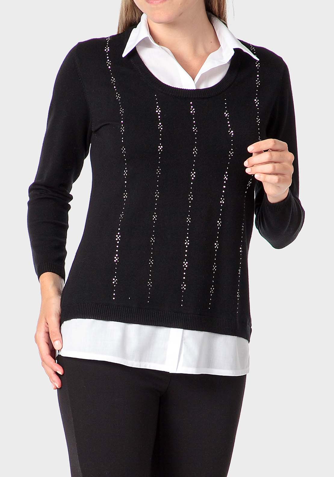Punt Roma Sweater With Faux Shirt - Black 1 Shaws Department Stores
