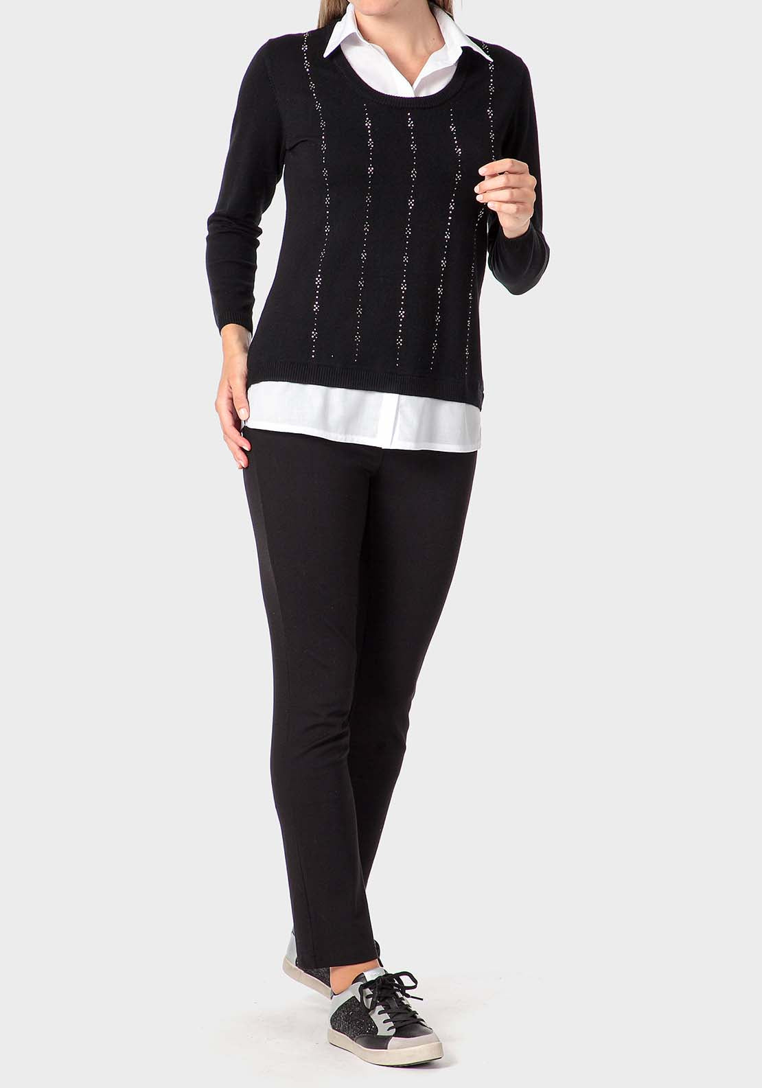 Punt Roma Sweater With Faux Shirt - Black 3 Shaws Department Stores
