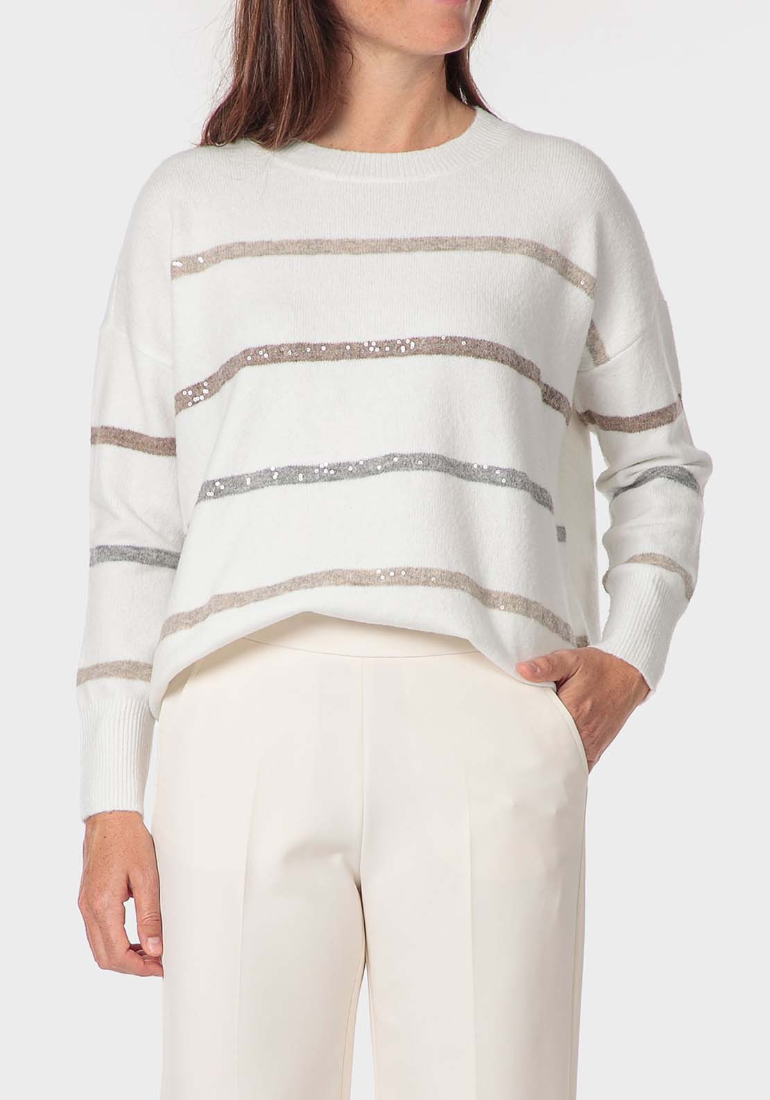 Punt Roma Sequins Sweater - White 1 Shaws Department Stores