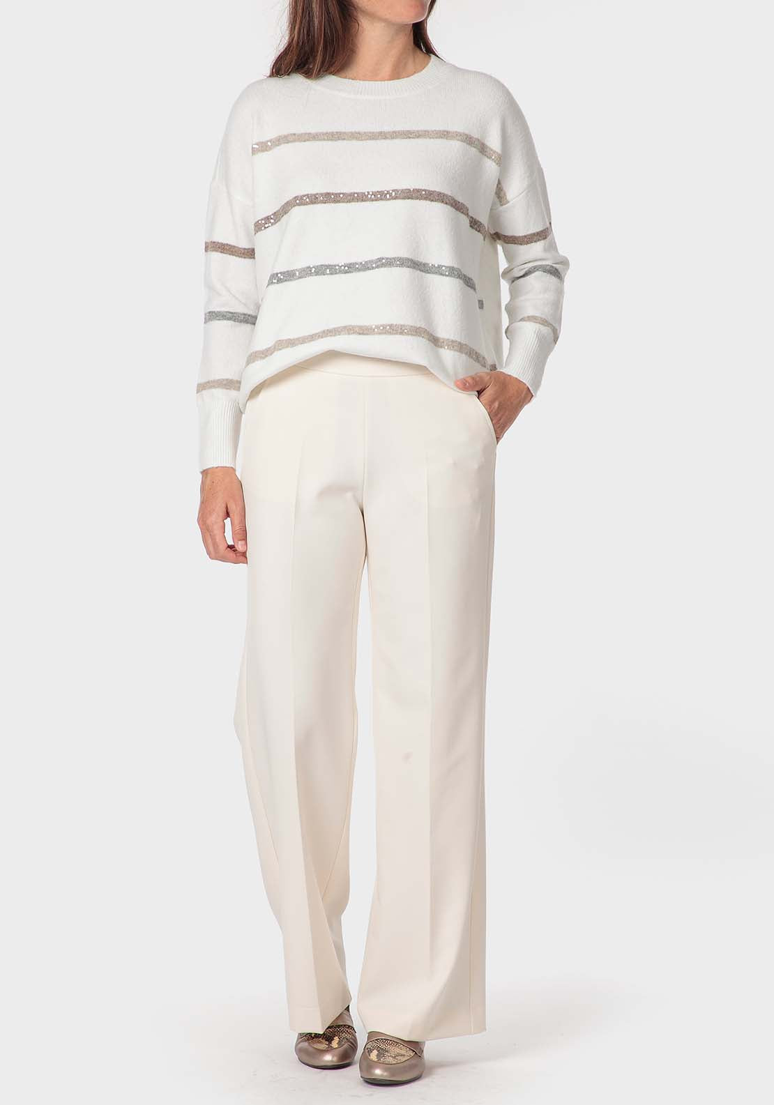 Punt Roma Sequins Sweater - White 3 Shaws Department Stores