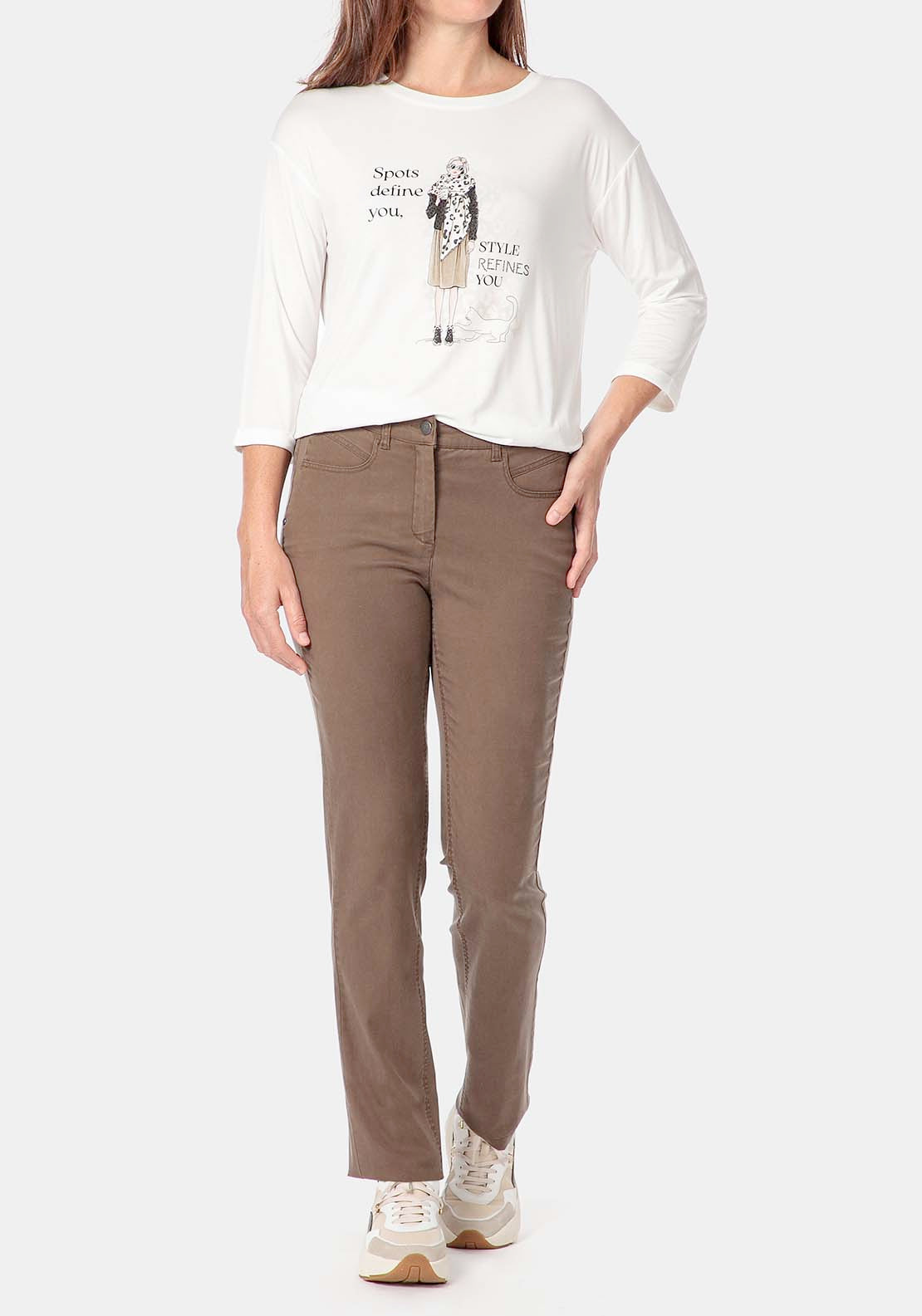 Punt Roma Lyocell Trousers - Brown Hazel 3 Shaws Department Stores