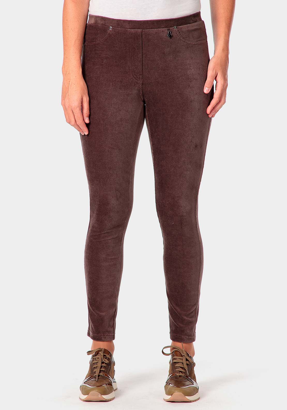 Punt Roma Micro-Corduroy Trousers - Brown Hazel 1 Shaws Department Stores
