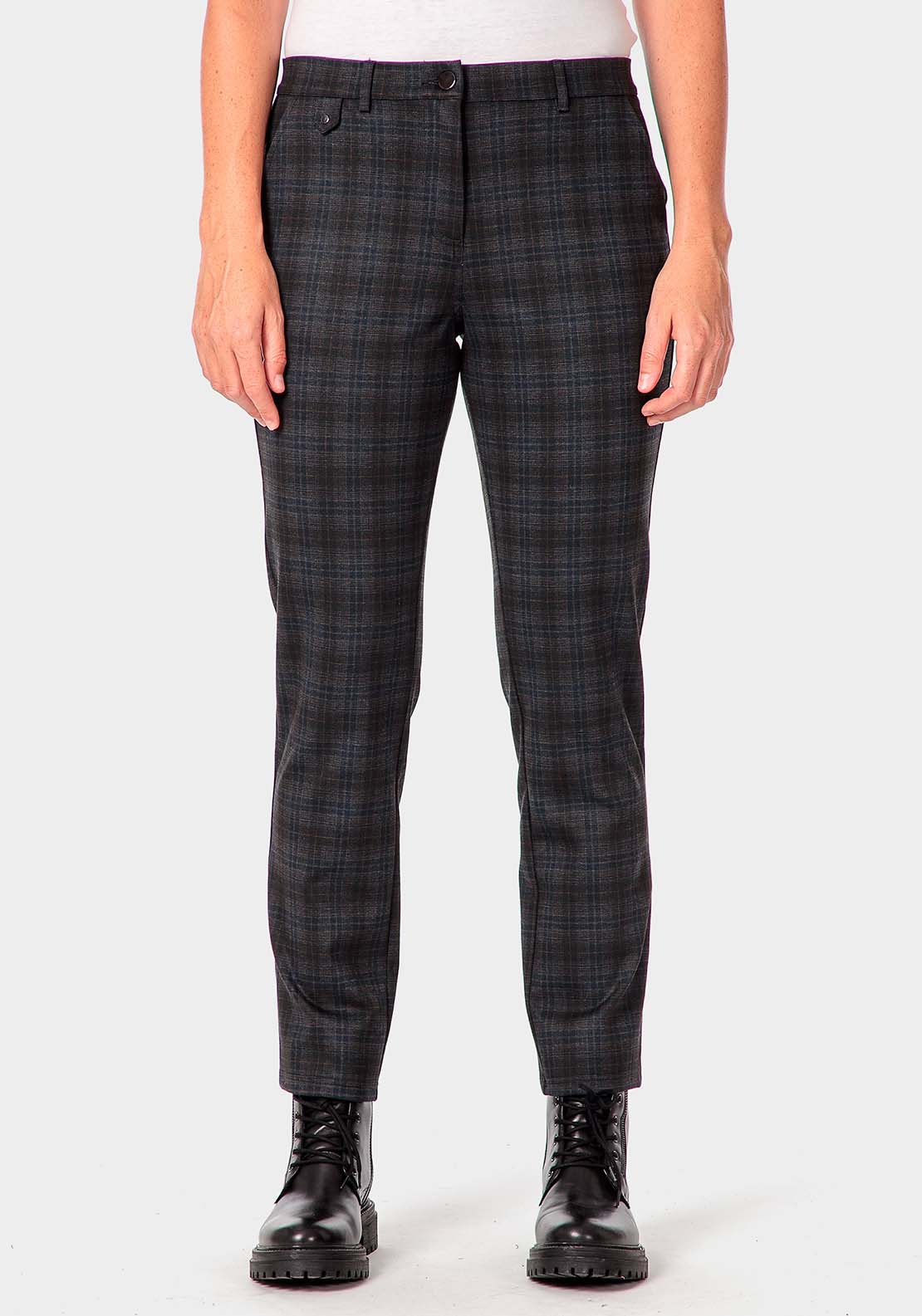 Punt Roma Checked Trousers - Blue Navy 1 Shaws Department Stores