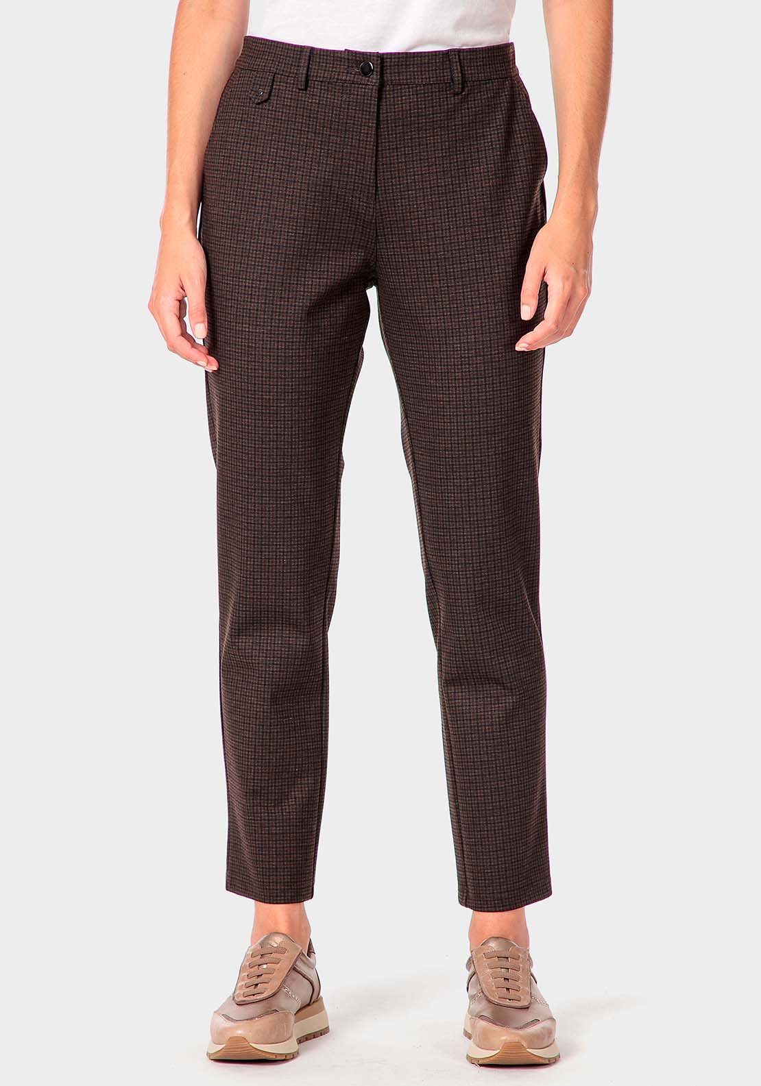 Punt Roma Checked Trousers - Brown 1 Shaws Department Stores