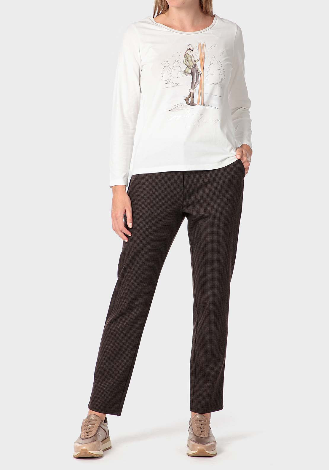 Punt Roma Checked Trousers - Brown 3 Shaws Department Stores