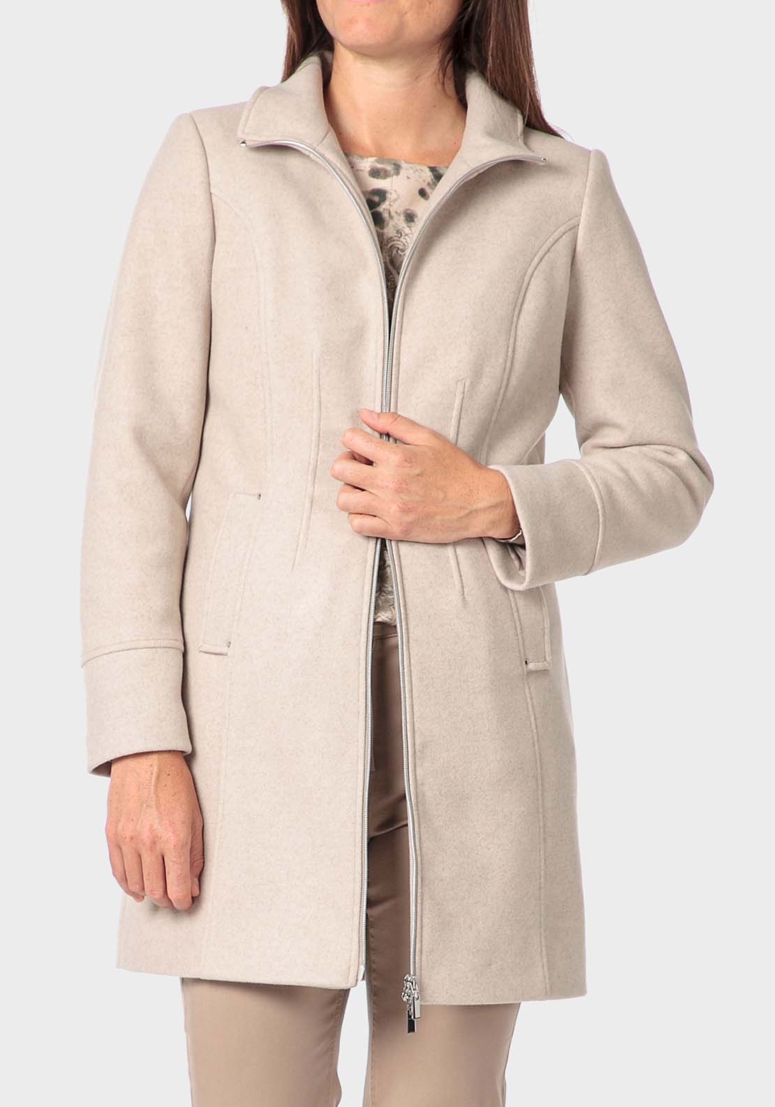 Punt Roma Zip Coat - Beige / Grey 1 Shaws Department Stores