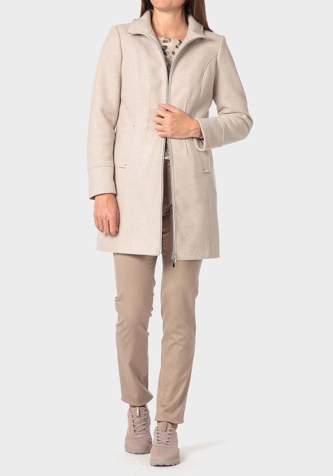 Punt Roma Zip Coat - Beige / Grey 3 Shaws Department Stores