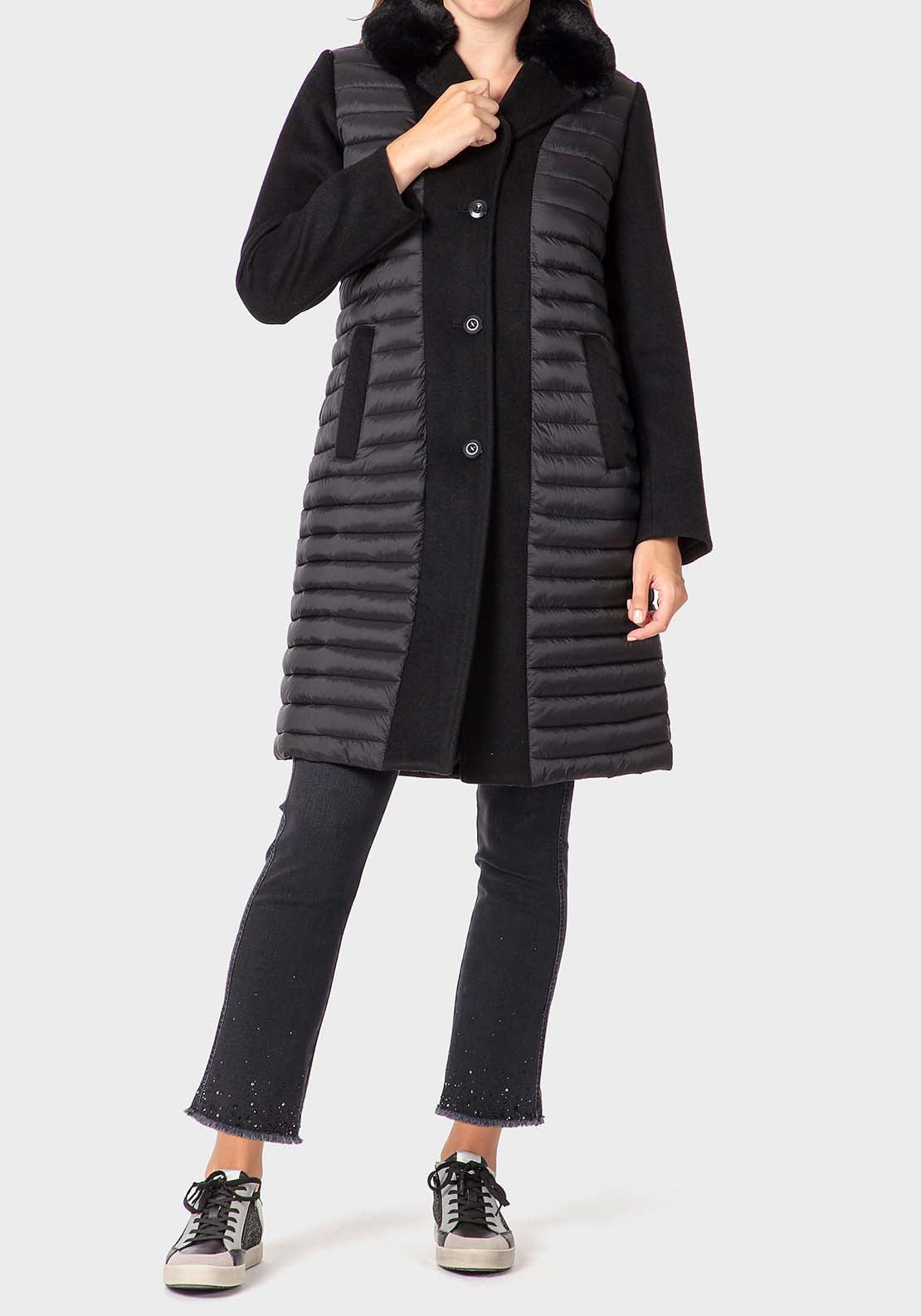 Punt Roma Padded Coat - Black 3 Shaws Department Stores