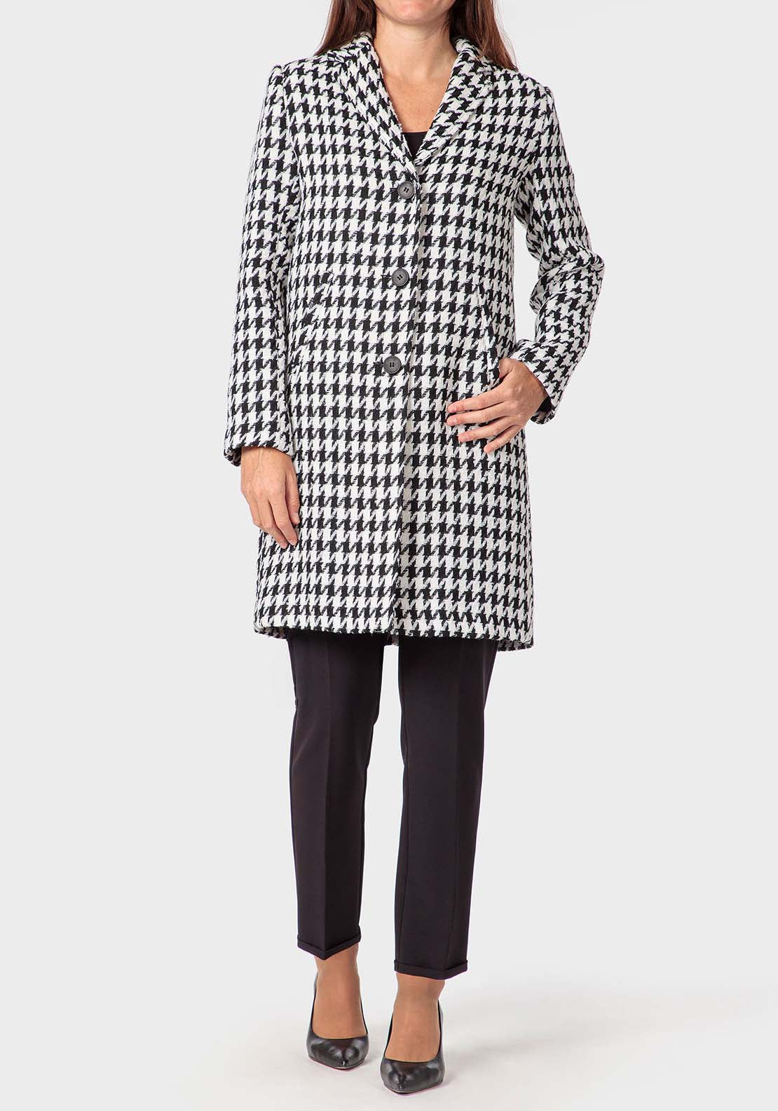 Punt Roma Houndstooth Coat - Black 3 Shaws Department Stores