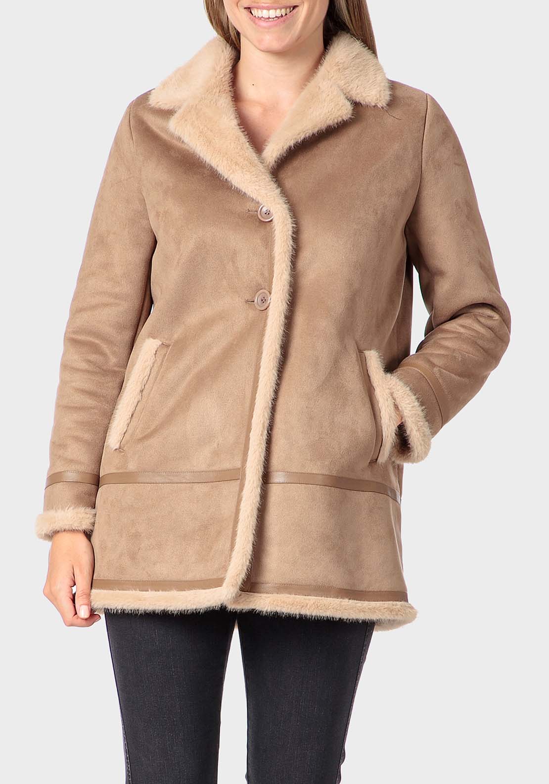 Punt Roma Three Quarter Length Coat - Beige 1 Shaws Department Stores