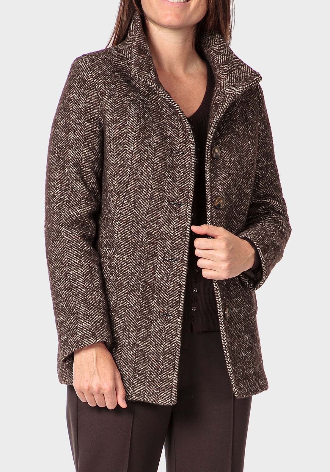 Punt Roma Herringbone Three Quarter Coat - Brown 1 Shaws Department Stores