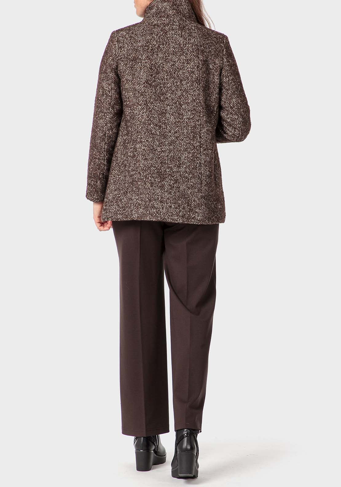 Punt Roma Herringbone Three Quarter Coat - Brown 4 Shaws Department Stores