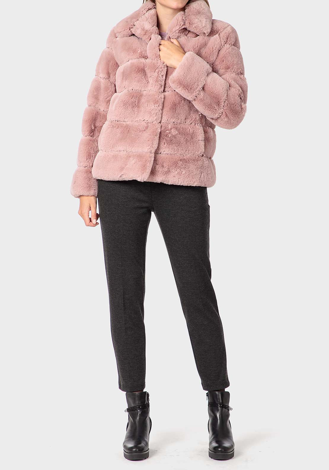 Punt Roma Fur Three Quarter Coat - Purple 3 Shaws Department Stores