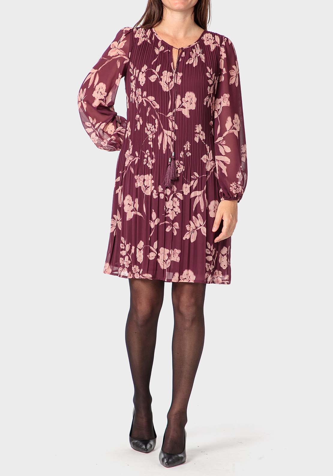 Punt Roma Pleated Printed Dress - Red 1 Shaws Department Stores