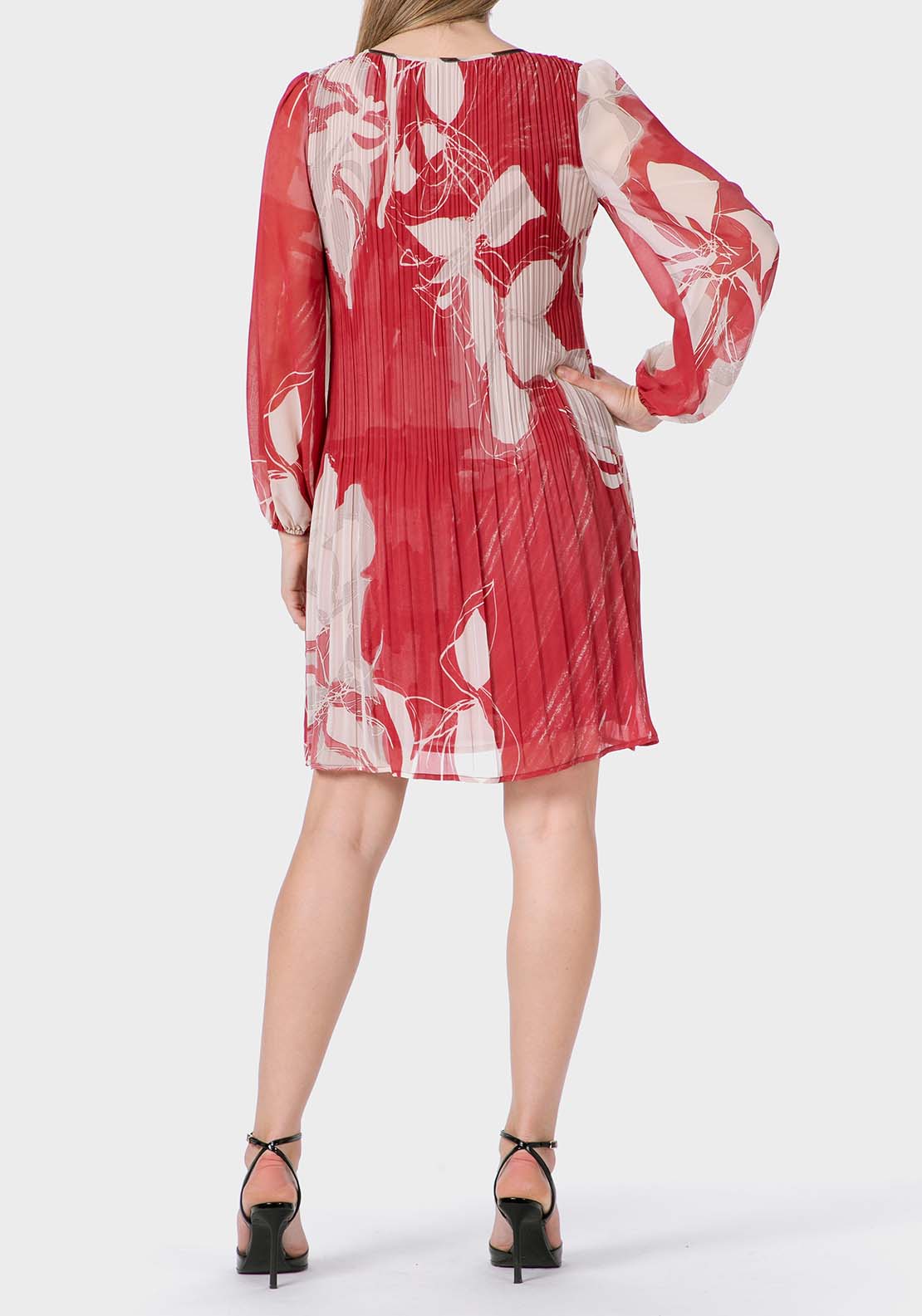 Punt Roma Pleated Printed Dress - Red 2 Shaws Department Stores