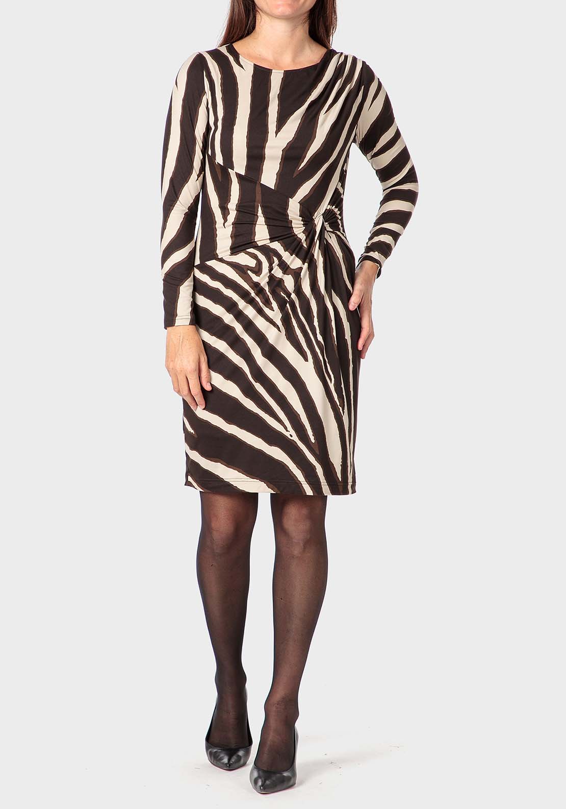 Punt Roma Printed Dress - Brown 1 Shaws Department Stores