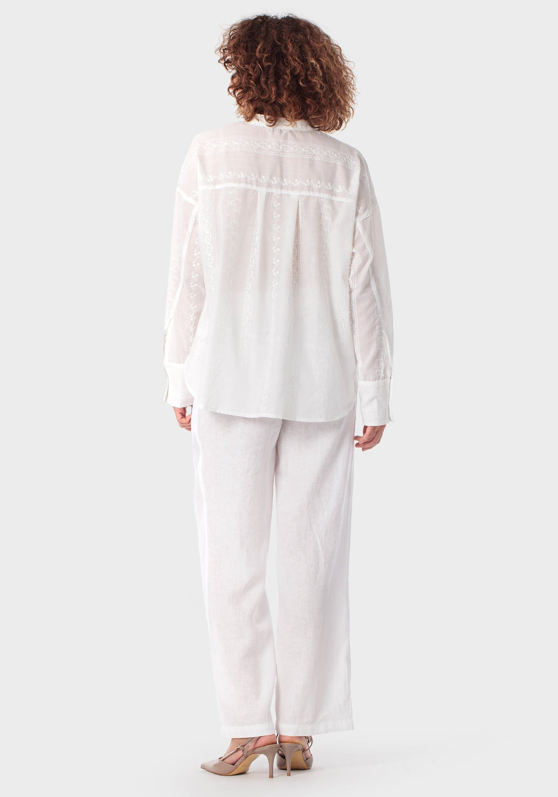 Embroidered Shirt With Mao Collar - White