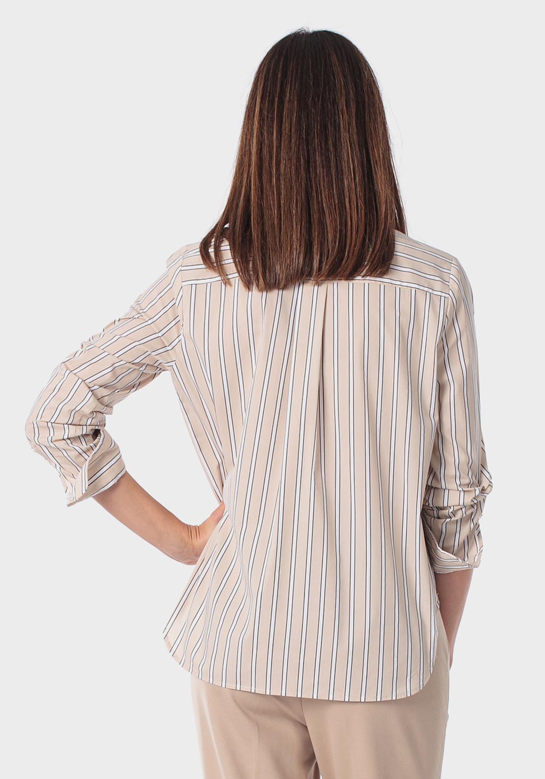 Long Sleeve Striped Shirt - Beige
