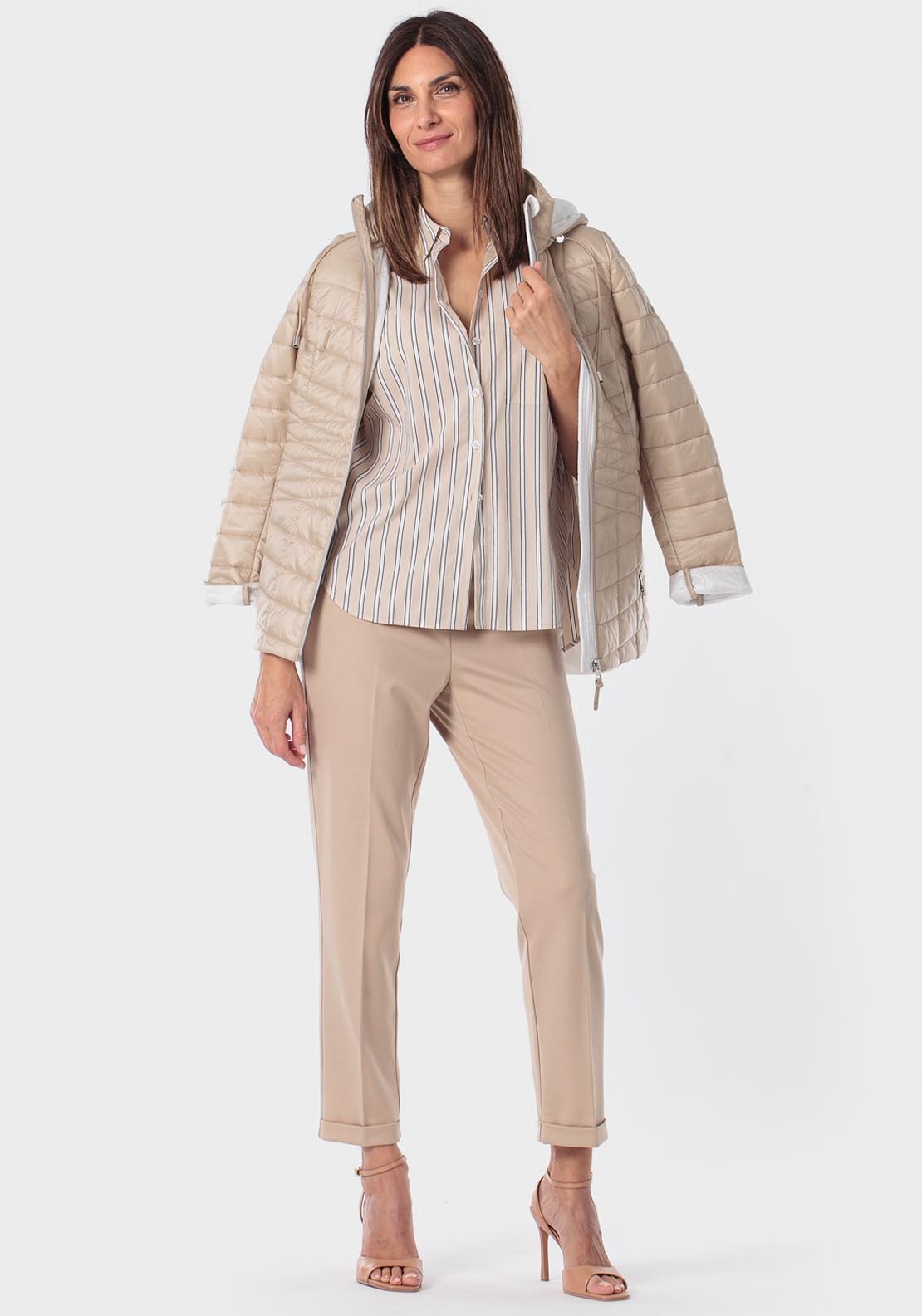 Long Sleeve Striped Shirt - Beige