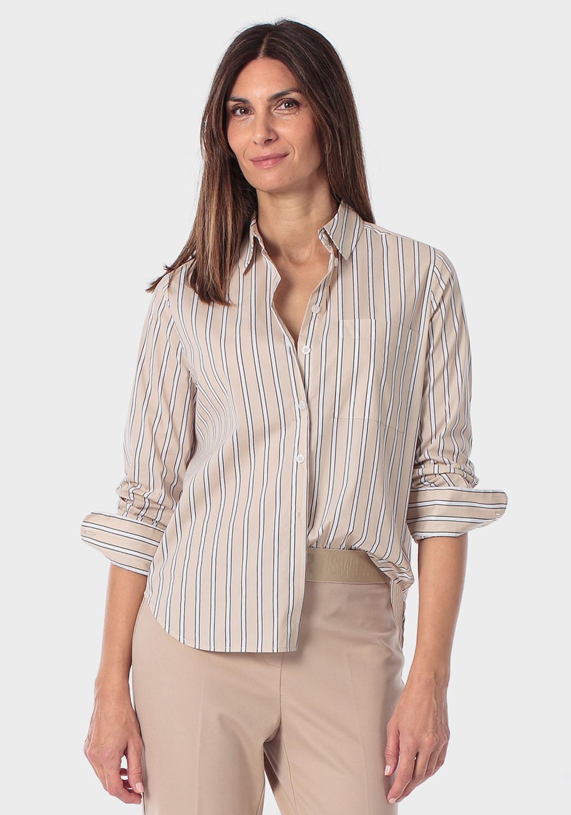 Long Sleeve Striped Shirt - Beige