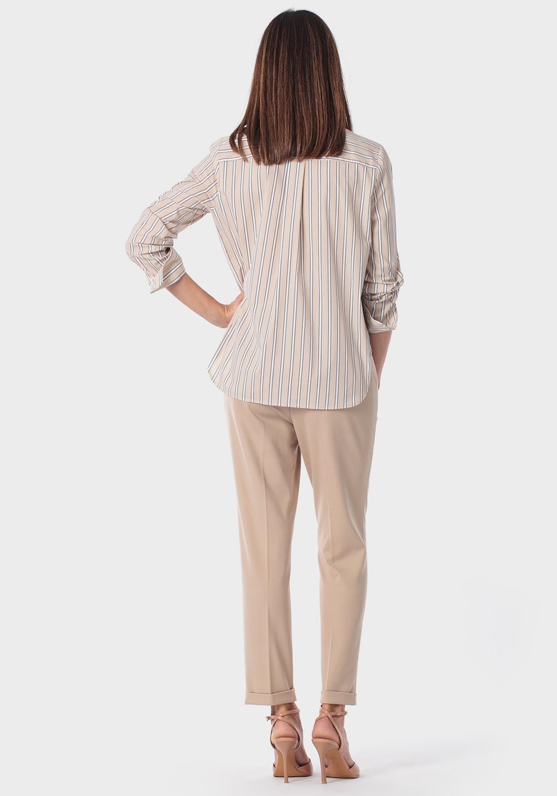 Long Sleeve Striped Shirt - Beige