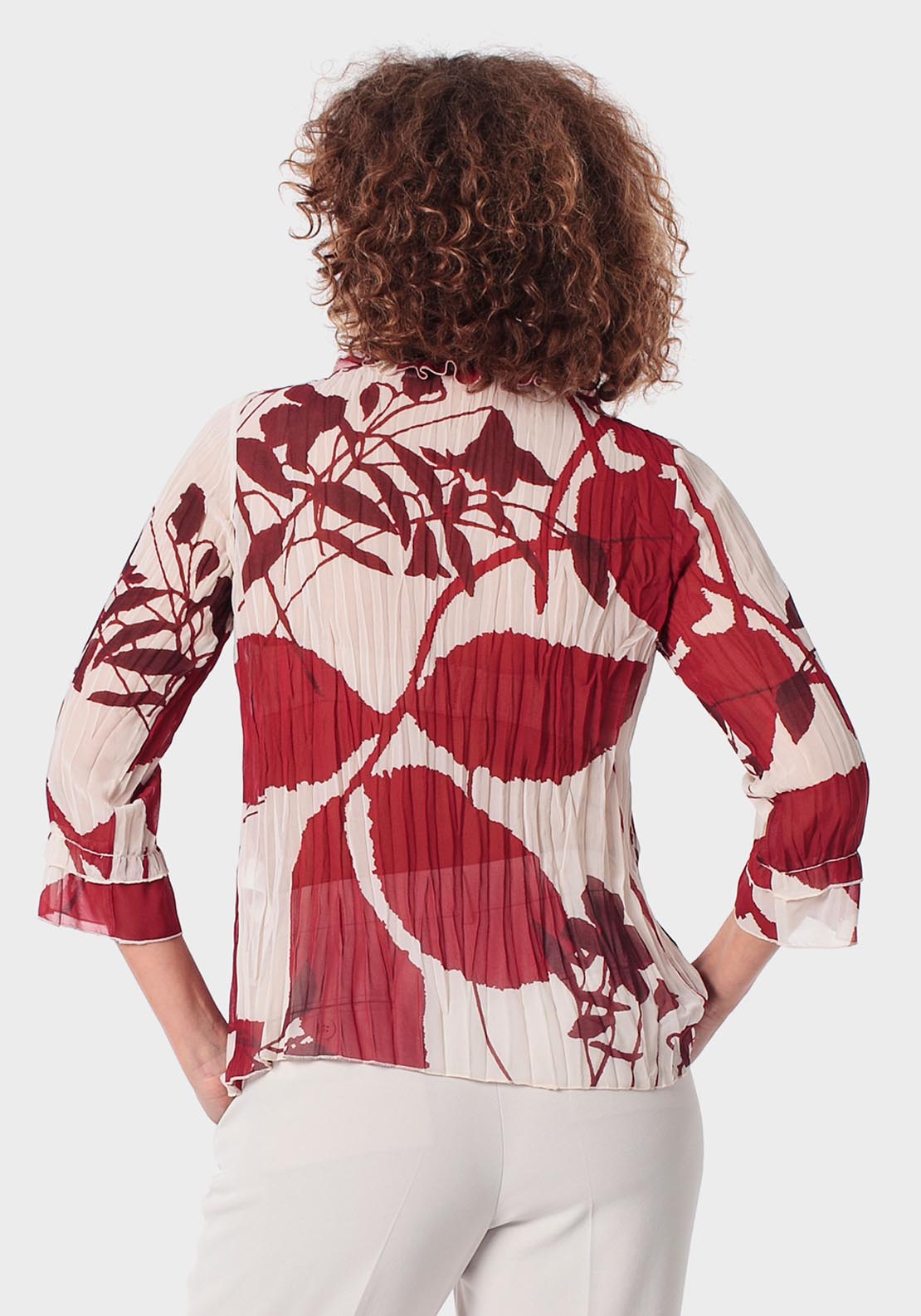 Punt Roma Printed Pleated Shirt - Beige Natural 2 Shaws Department Stores