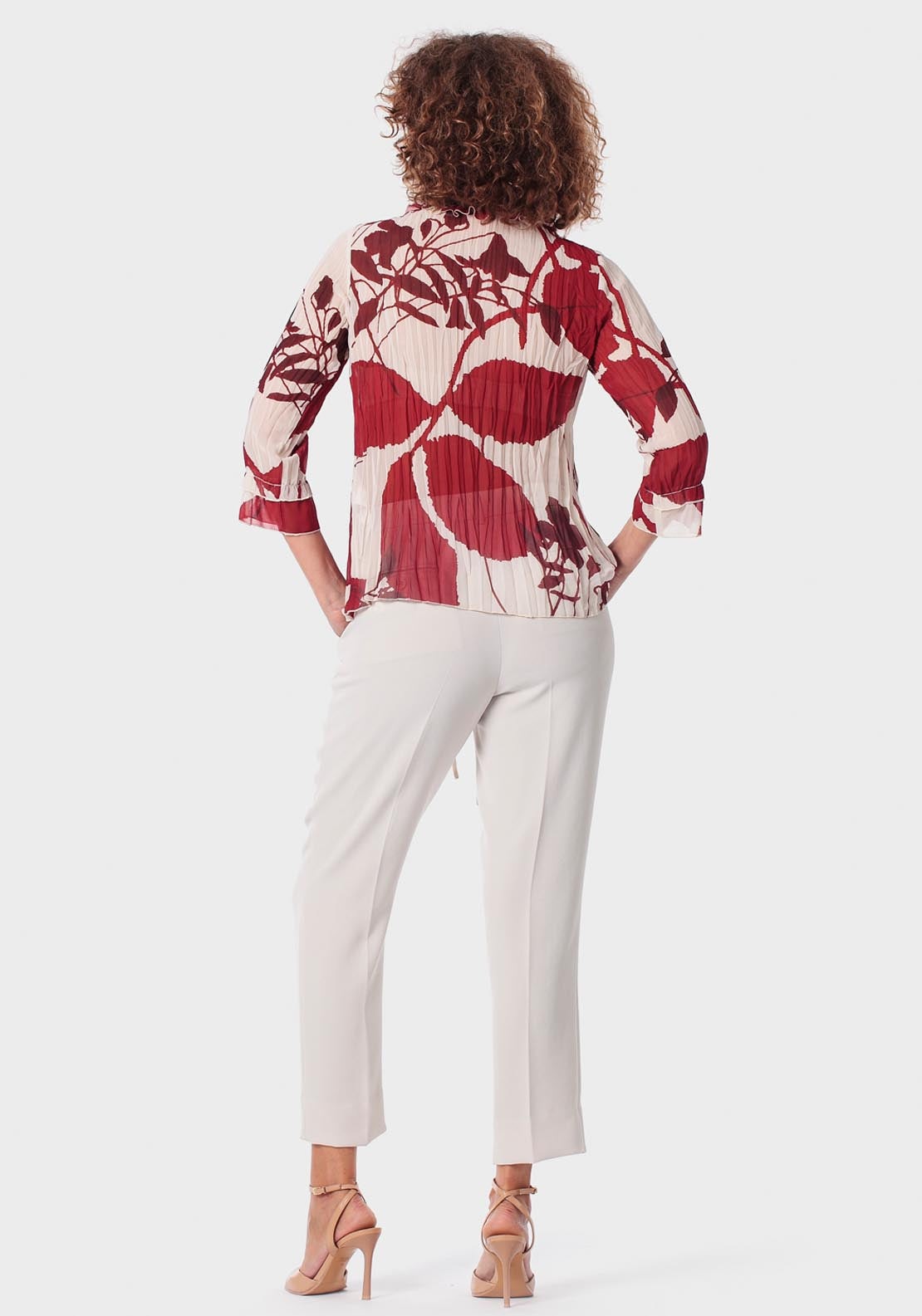 Punt Roma Printed Pleated Shirt - Beige Natural 4 Shaws Department Stores