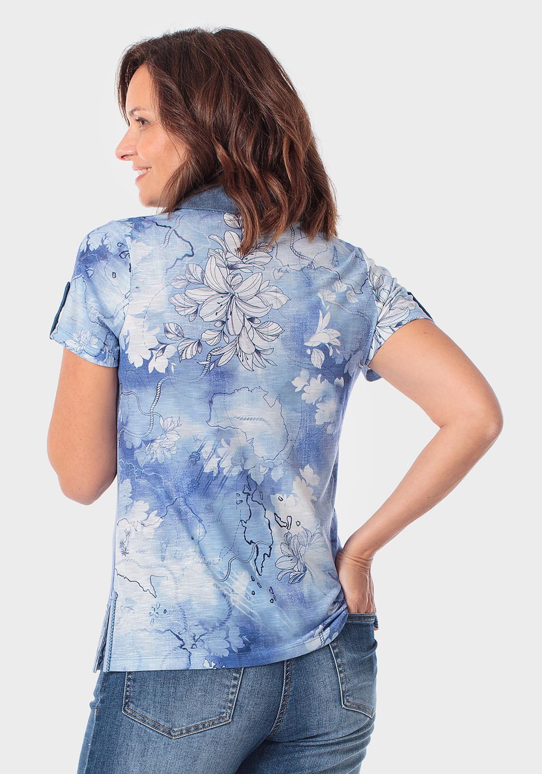 Floral Print Polo - Blue Porcelain