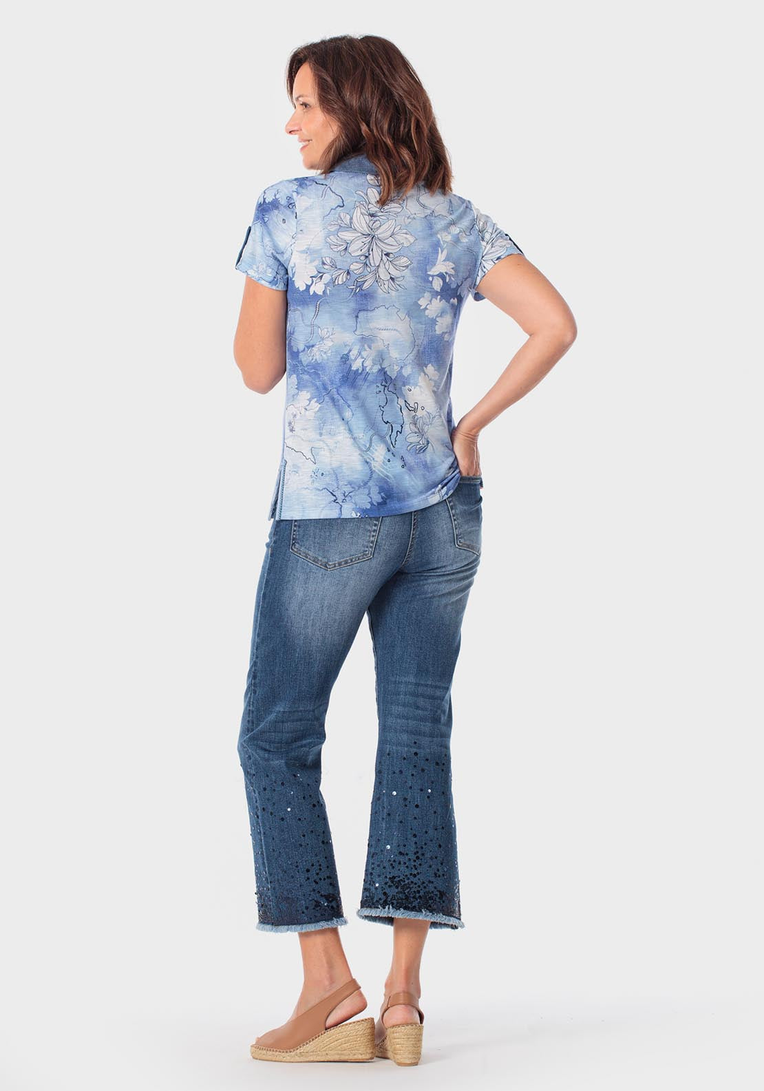 Floral Print Polo - Blue Porcelain