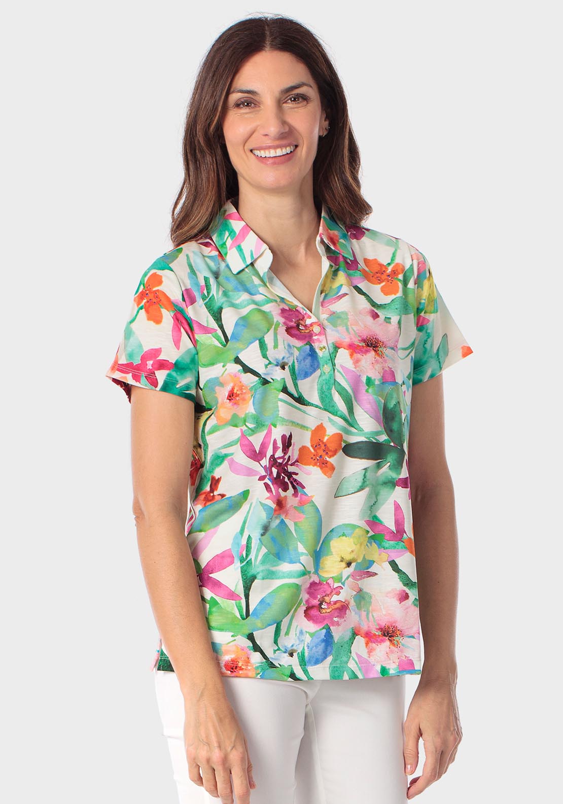 Floral Print Polo - Green Aquamarine