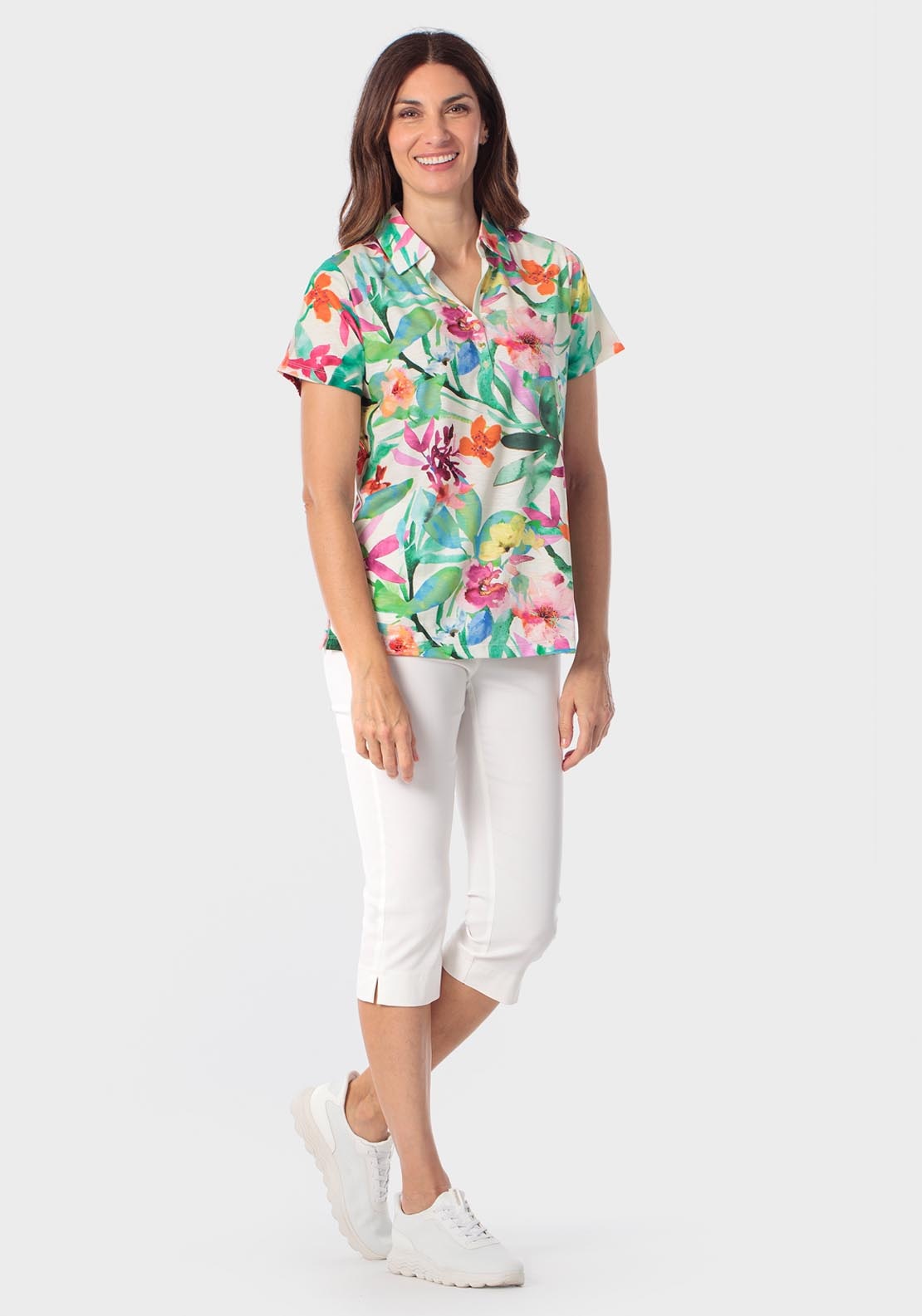 Floral Print Polo - Green Aquamarine