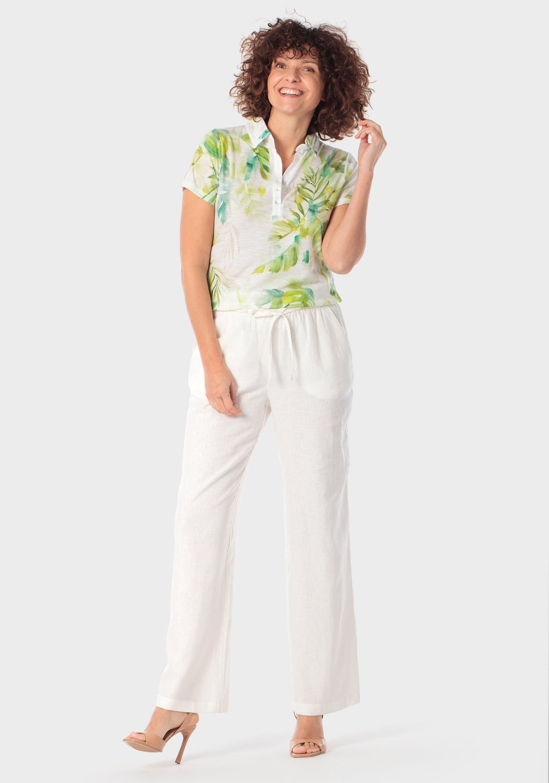Printed Polo With Rhinestone Details - Green