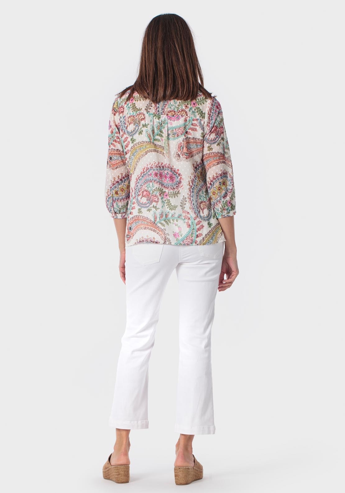 Cashmere Print Loose Fitting Blouse - Beige