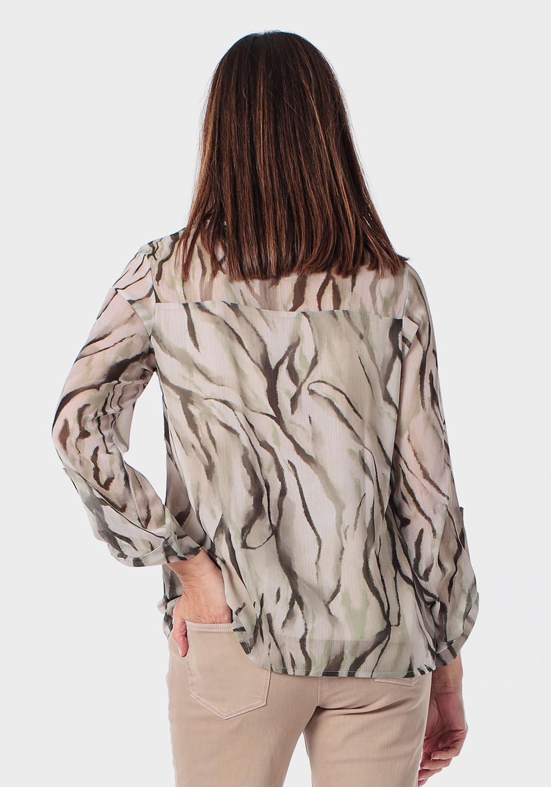 Printed Loose Fitting Blouse - Green Khaki