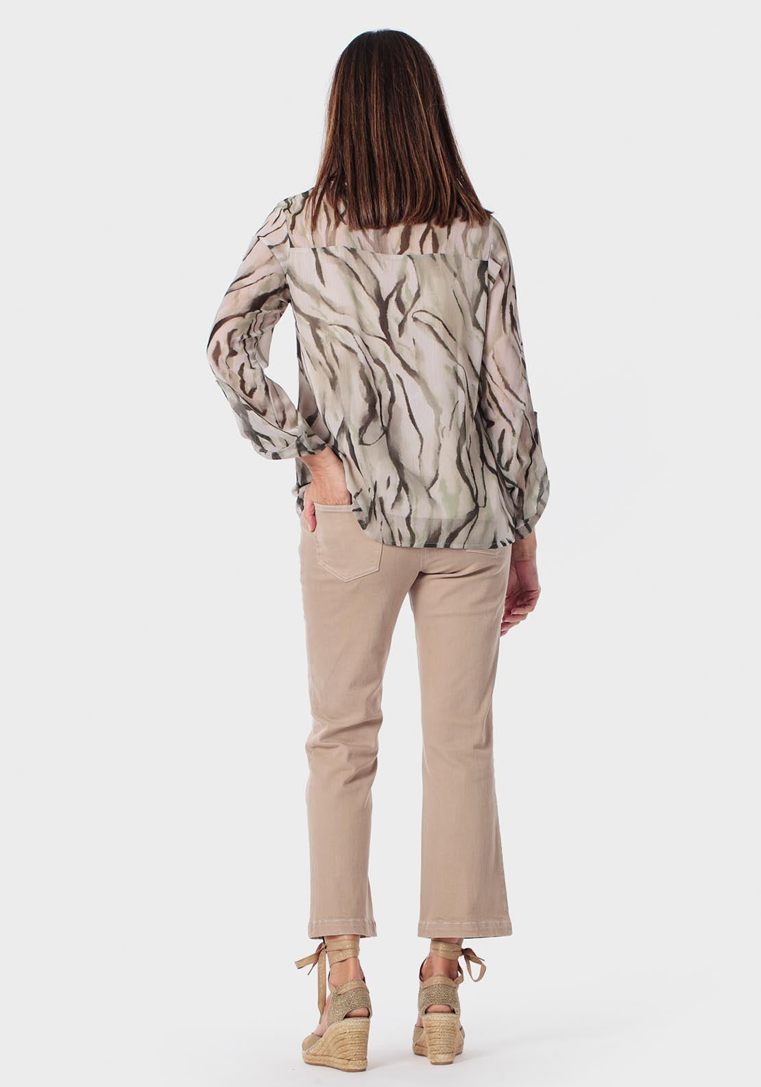 Printed Loose Fitting Blouse - Green Khaki