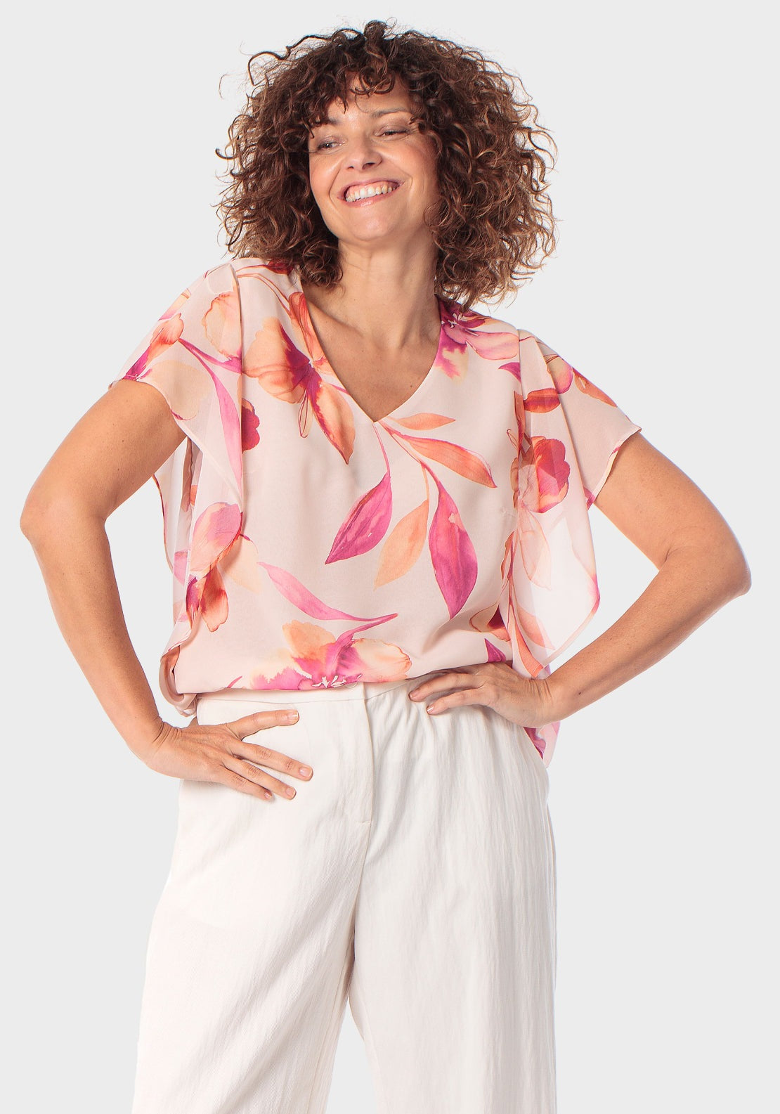 Floral Print Loose Fitting Blouse - Pink